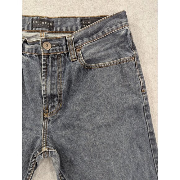 Bullhead Denim Co Jeans Mens 34x30 Gray Washed Slim Fit Zip Fly Straight Leg - Picture 3 of 15